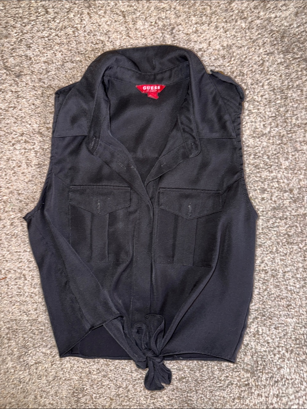 GUESS Black Sleeveless Tie-Front Utility Shirt